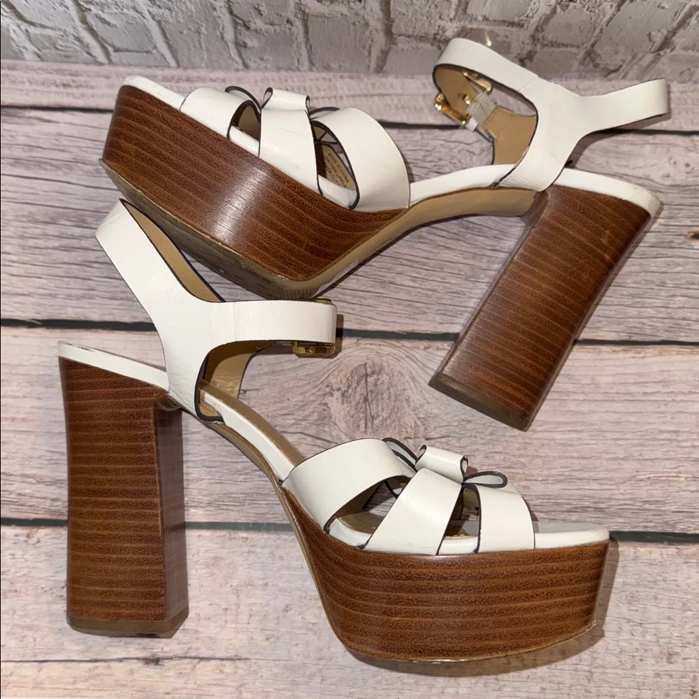 Michael Kors Tara Floral Embellished Leather Platform Sandals